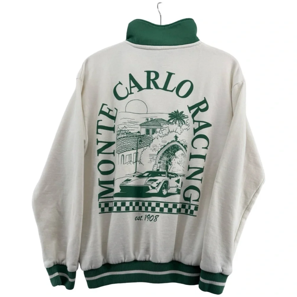 Zoe + Liv Green and White Monte Carlo Racing Quarter-Zip Sweatshirt - Picture 3 of 8